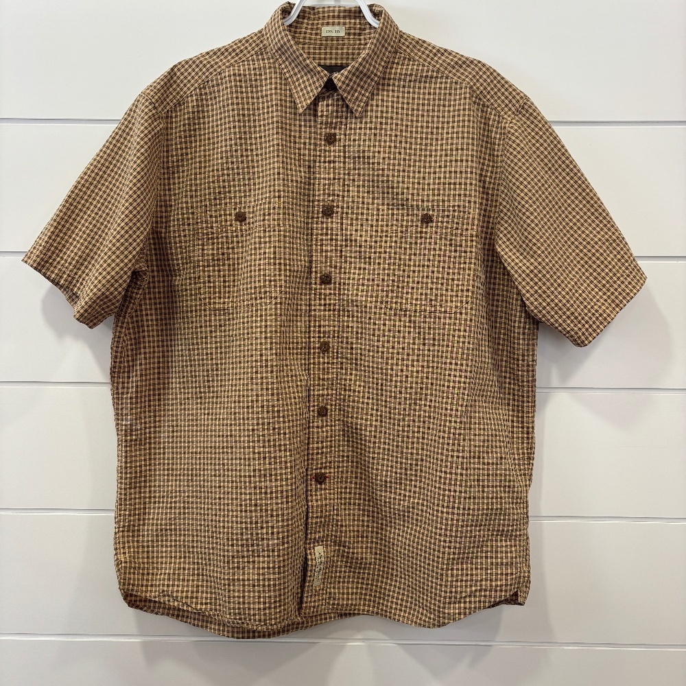 Eddie Bauer men's short sleeve check pattern short sleeve cool dry shirt size L
